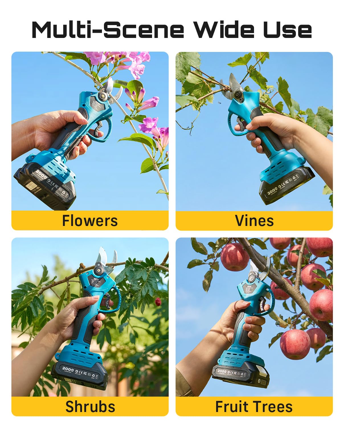 SEESII Electric Pruning Shears for Garden: 1.2" Cutting Diameter Cordless Power Pruner, 2*2000mAh Batteries, Brushless Motor, Extra SK5 Blade, 2 Modes Battery Powered Branch Cutter for Tree Trimming