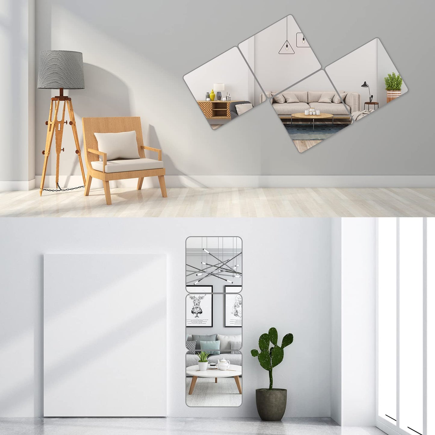 JEOYOO Full Length Mirror Unbreakable Gym Mirrors for Home Gym, 12"X12"X0.12", 4 Pcs, Plexiglass Locker Tiles, Body Workout Wall Mirror for Bedroom, Gift Idea, Over The Door Wall-Mounted Sticker