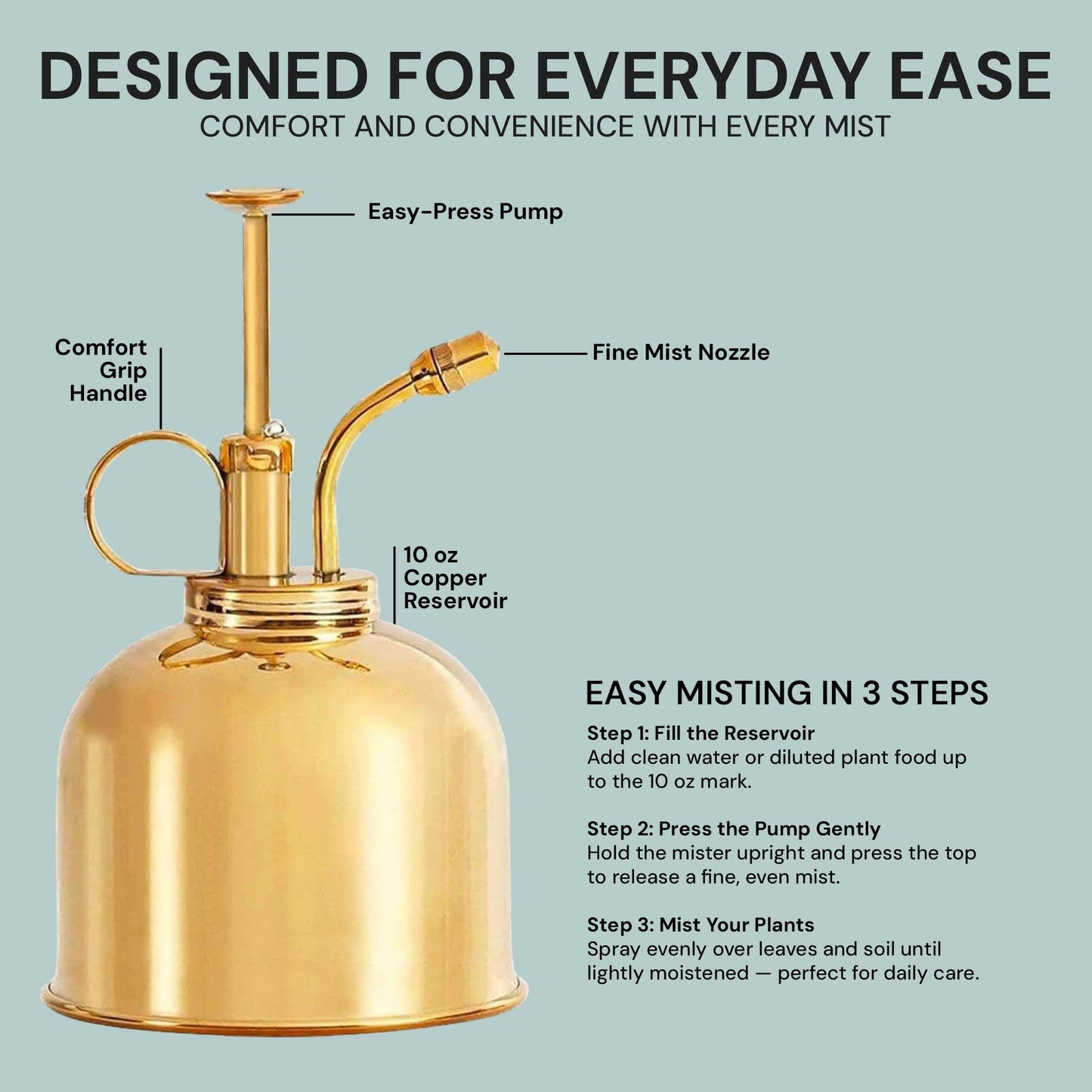 Sustainable Village Watering Can Indoor Plants - Brass Plant Mister - Stylish and Rust Resistant Watering Cans for Healthy Hydration - Prevents Overwatering