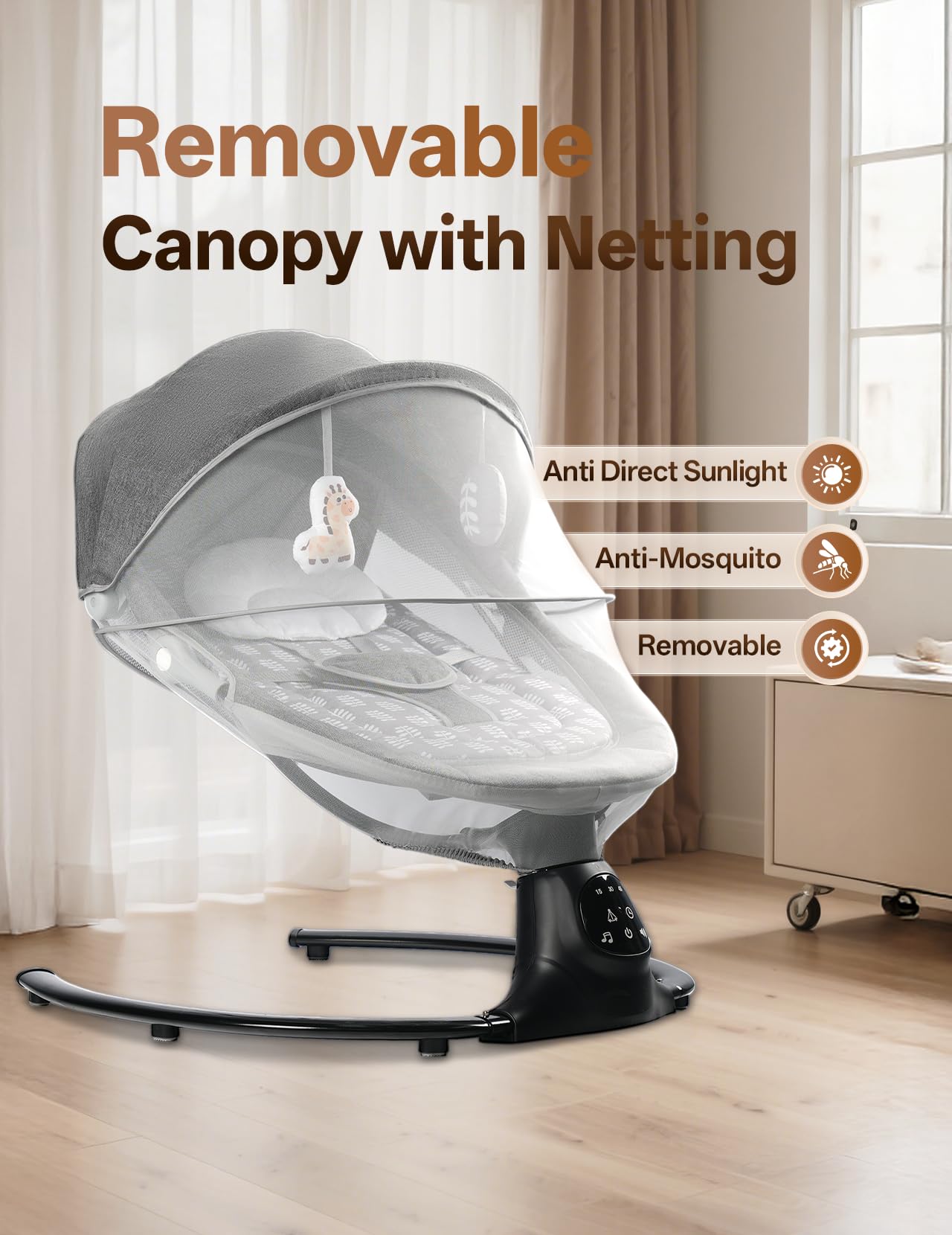Baby Swing for Infants to Toddler, Baby Swing with 5 Point Harness, Support Music Playback, 5 Sway Speed, Electric Swing for Baby with Remote Control, Indoor & Outdoor Use (Gray)