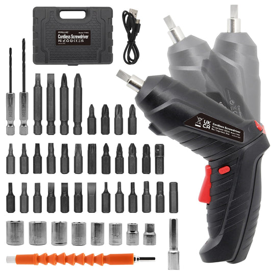 MYMULIKE Cordless Electric Screwdriver, 3.6V Rechargeable Power Screwdriver with 47pcs Accessories, usb Charging, 3Nm Screw Gun, Mini Screwdriver set with LED Light Electric Power Drill Set
