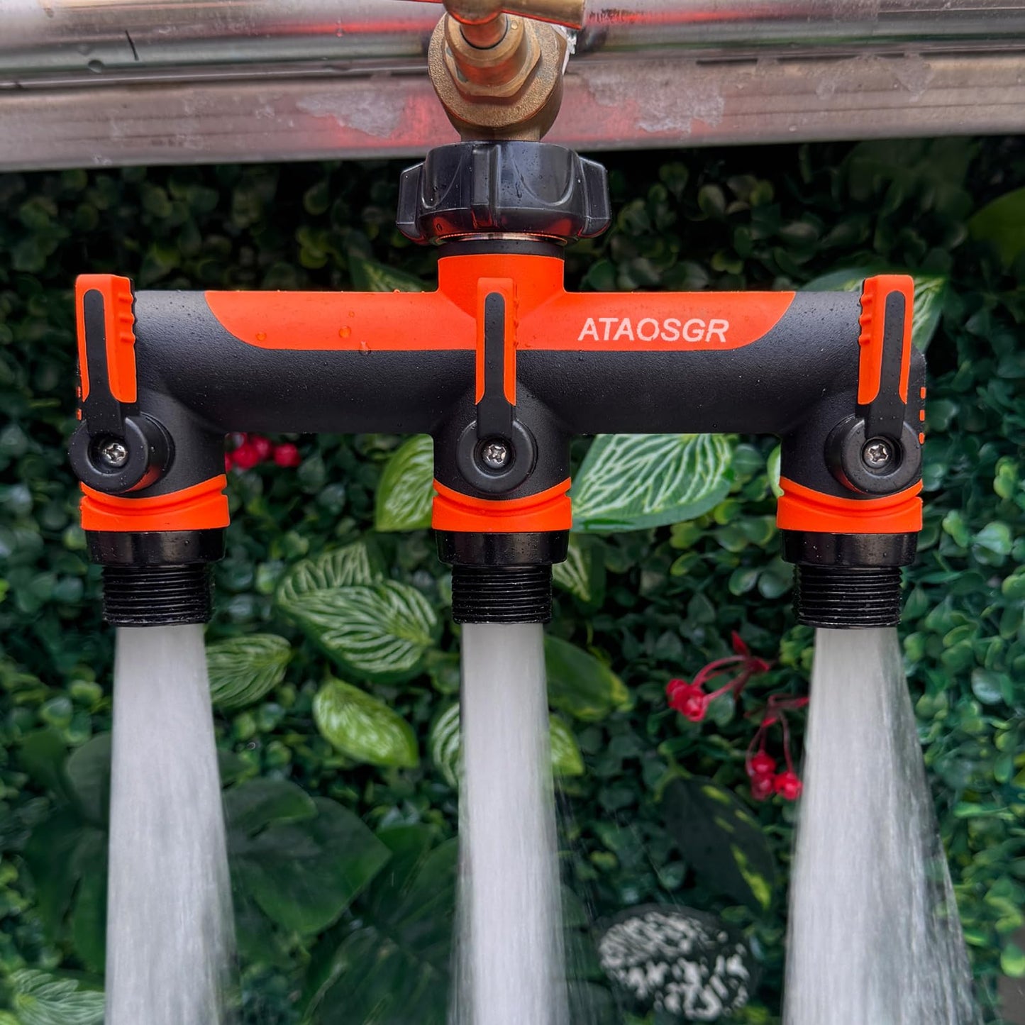 ATAOSGR Garden Hose Splitter 3 Way, Outdoor Faucet Splitter,Tap Adapter, Hose Adapter with 3 Valves Garden Hose Connector for Garden Outdoor Home, Orange