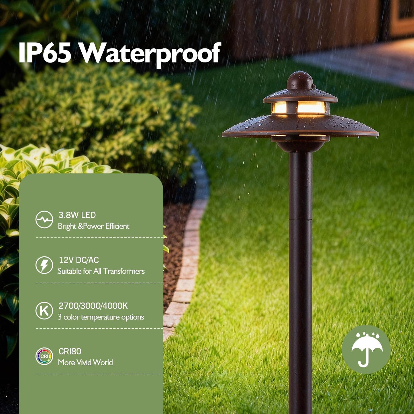 LITFIT Low Voltage Landscape Lighting, 3CCT (2700K/3000K/4000K) 12V 3.87W 83lm Pathway Lights, Oil Rubbed Bronze Die-Cast Aluminum Hardwired Walkway Light with Connectors for Garden Yard, 4 Pack