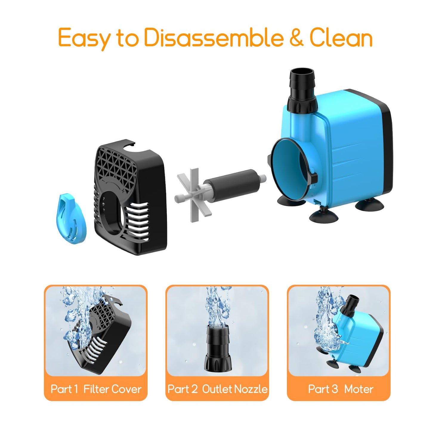 POPOSOAP 160GPH Submersible Water Pump, 5.5ft High Lift Aquarium Water Pump 12W AC 110V, Ultra Quiet Fountain Pump for Fish Tanks Pond Pump Waterfalls Fountains Aquarium