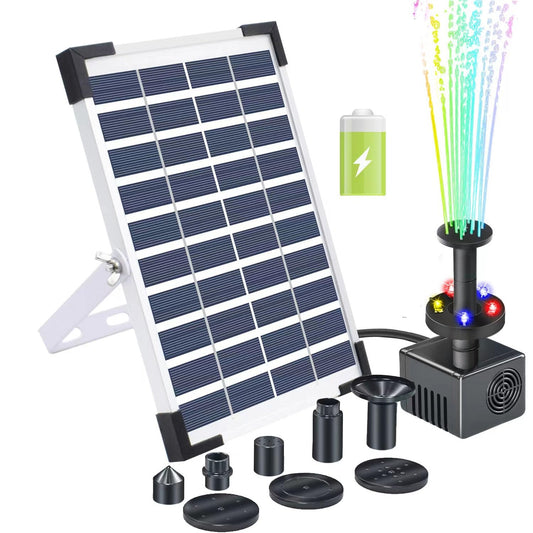Lewisia 5W Solar Fountain Pump with Battery Backup LED Lighting for Patio Pool Koi Pond Bird Bath Garden Decoration Submersible Solar Powered Water Pump Kit
