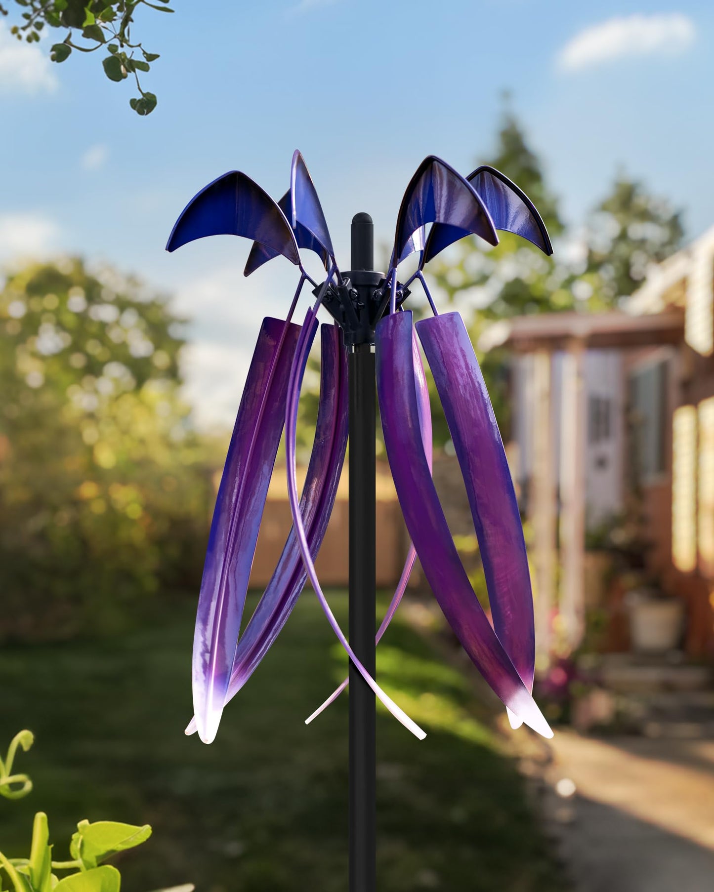 Cyan Oasis Wind Spinners for Yard Garden, Large Outdoor Metal Wind Spinner with Stake, Kinetic Wind Sculptures & Spinners Windmill for Outside Lawn Yard Art Decor(15" W x 73" H)