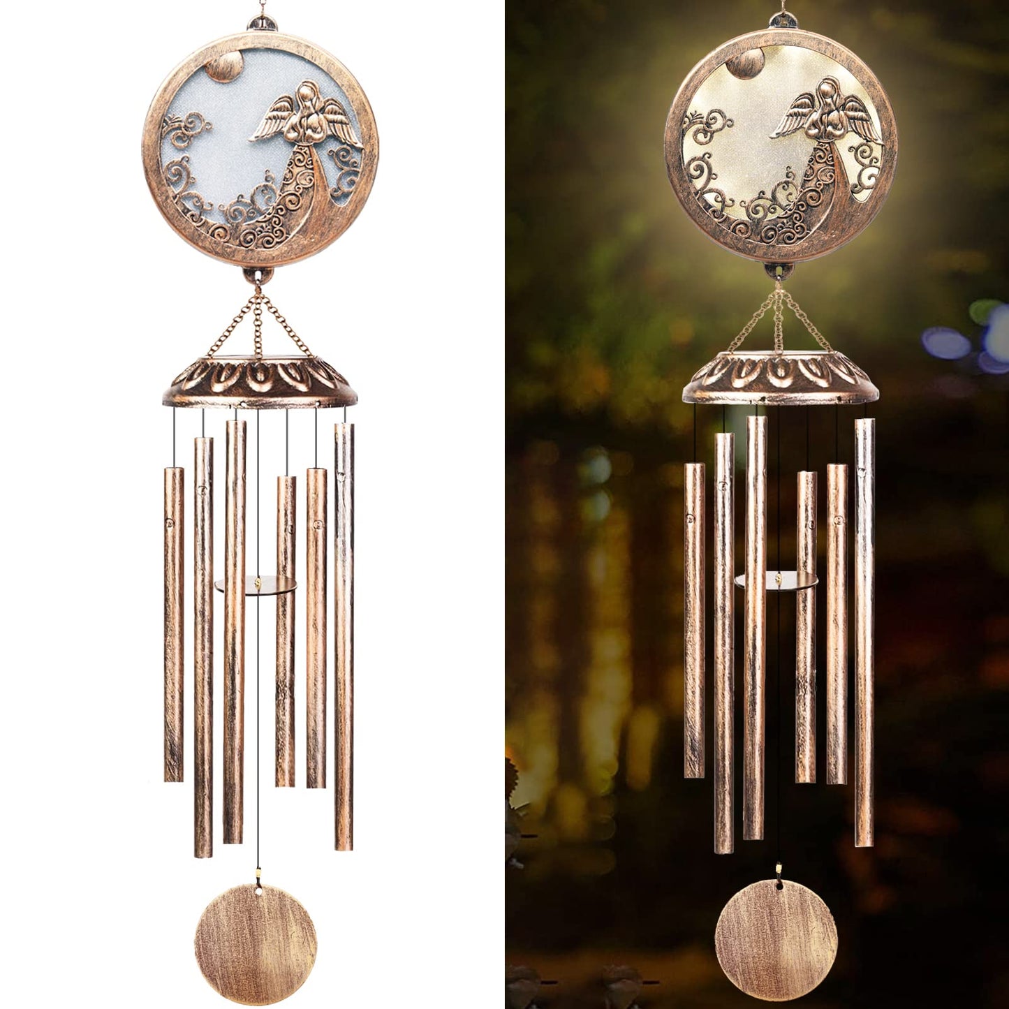 FSVGYY Solar Angel Wind Chimes for Outside-Memorial Wind Chimes- Memorial Wind Chime for Garden/Patio Decor Gifts for Mom Women-Loss of Loved One (33 Inch Deep Tone)