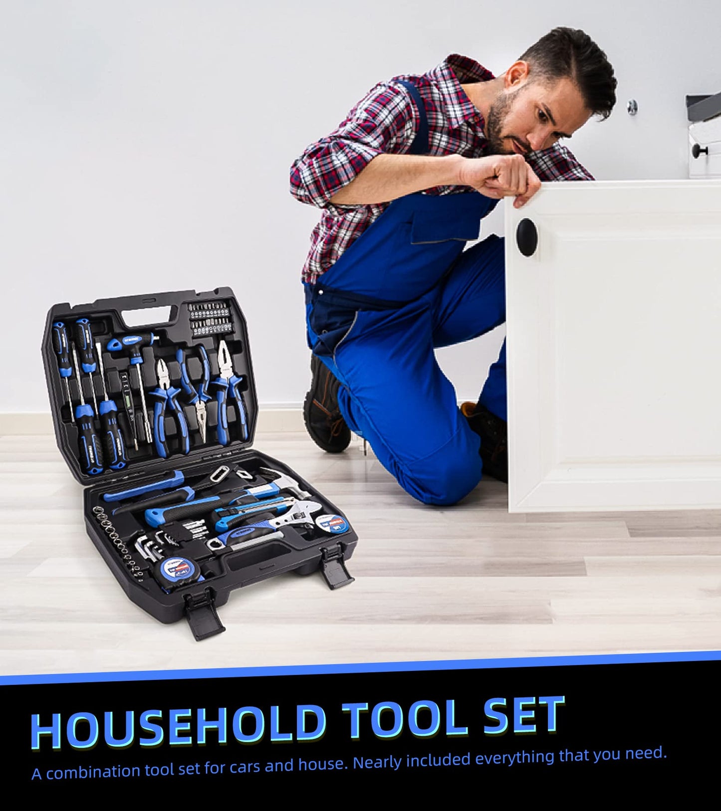 URASISTO 62 Piece Tools Set, General Household Tool Kit with Storage Toolbox, Basic Tool Set for Home, Garage, Apartment and Dorm