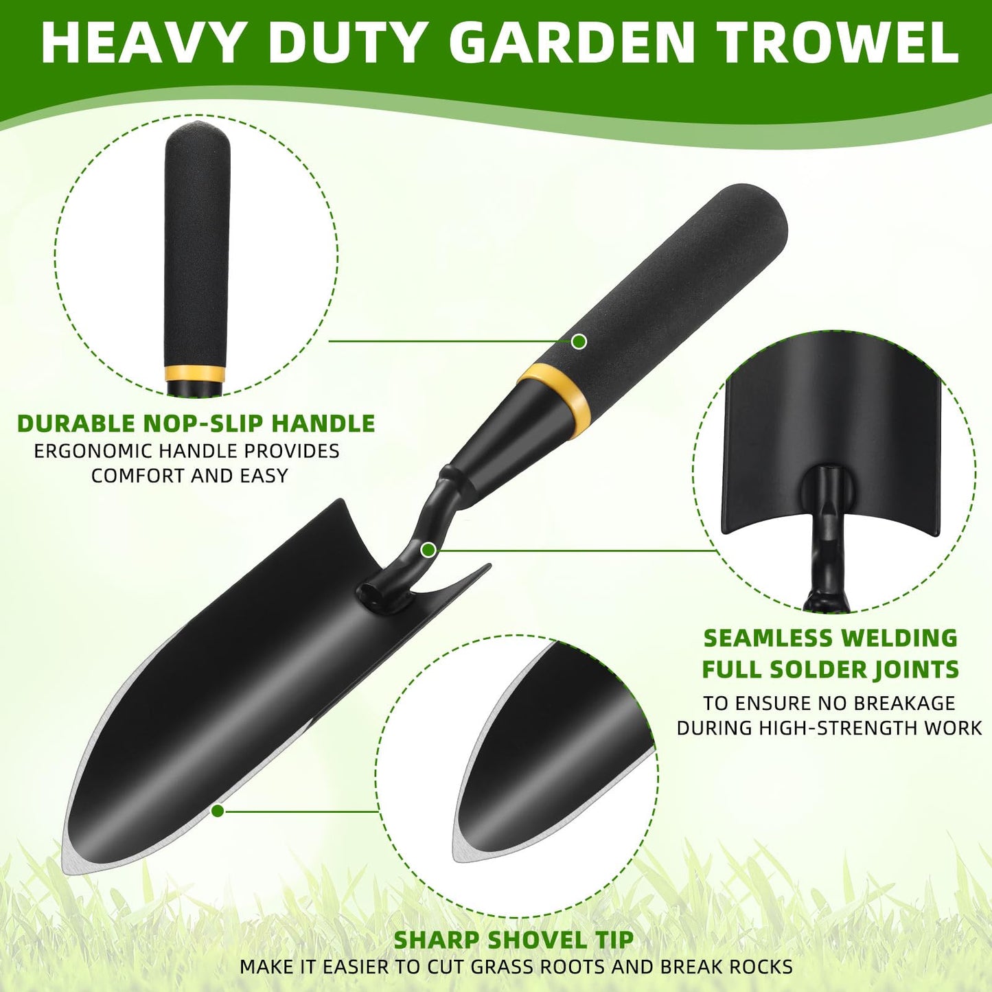 Leriton 20 Pcs Garden Hand Trowel Heavy Duty Carbon Steel Garden Shovels Tools with Resin Rubberized Handle for Camping, Digging, Soil Planting, Transplanting, Lawn Yard Farm (Narrow Trowels)