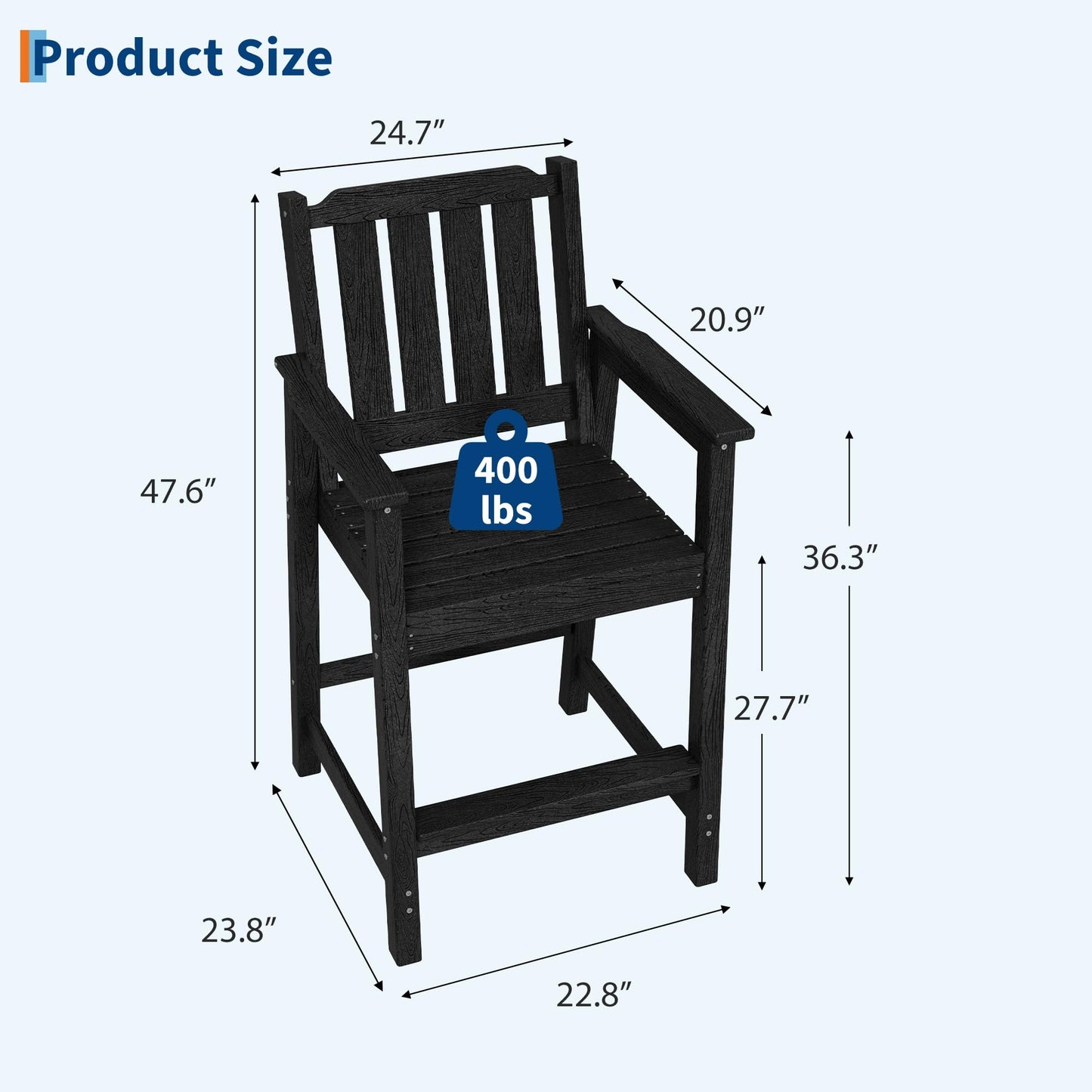 Garvee Outdoor Patio Bar Height Chair Set of 4, All-Weather HDPE Bar Height Barstools Widened Chair Set, Adirondack Chairs Set with Widened Armrests for Garden, Poolside, Bistro