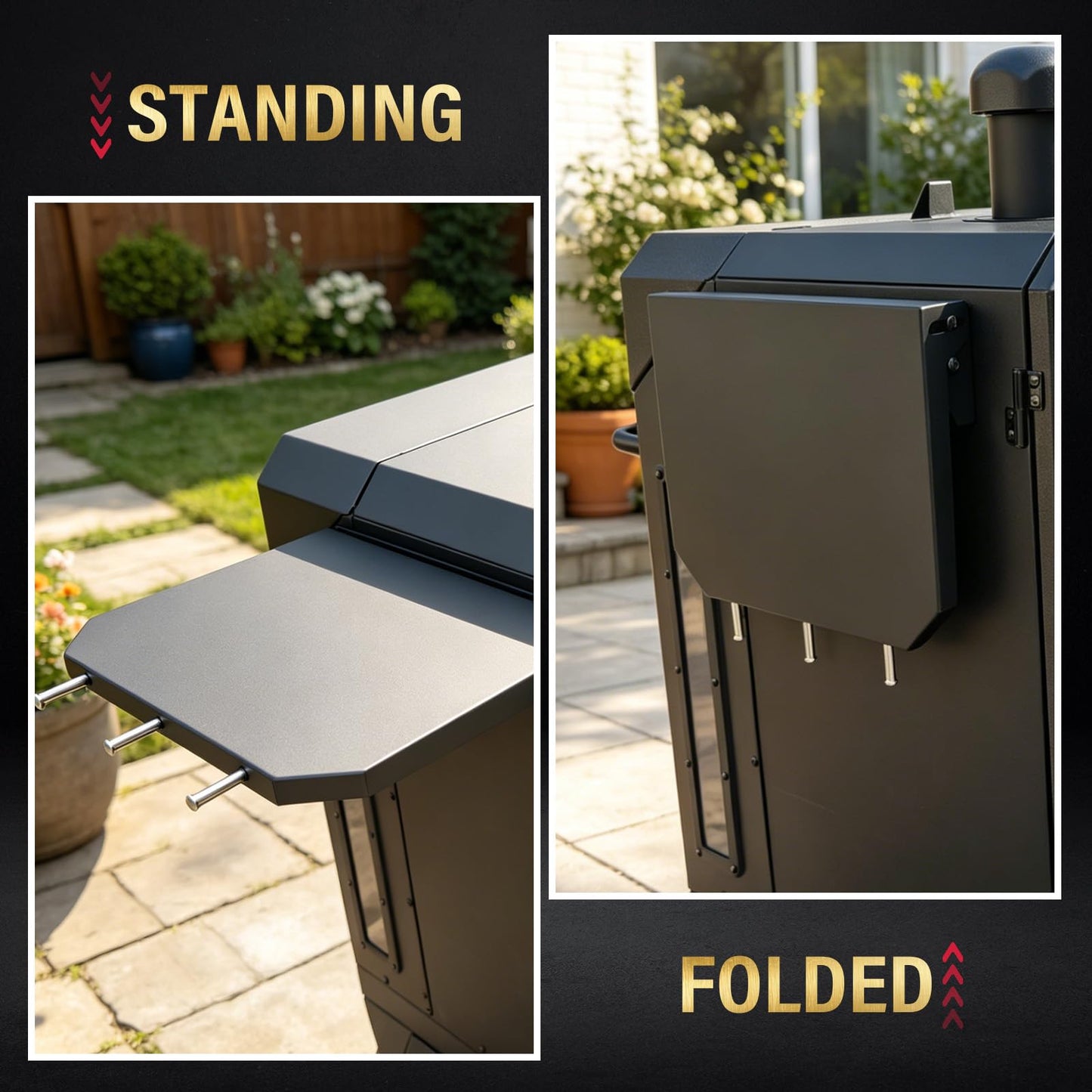 Side Shelf for Pit Boss PBV4PS2 PBV4PS1 Pro Series II 4 Vertical Pellet Smoker Shelf for Pit Boss 10739 1077 Smoker Accessories Foldable Grill Side Table BBQ Prep with Hooks