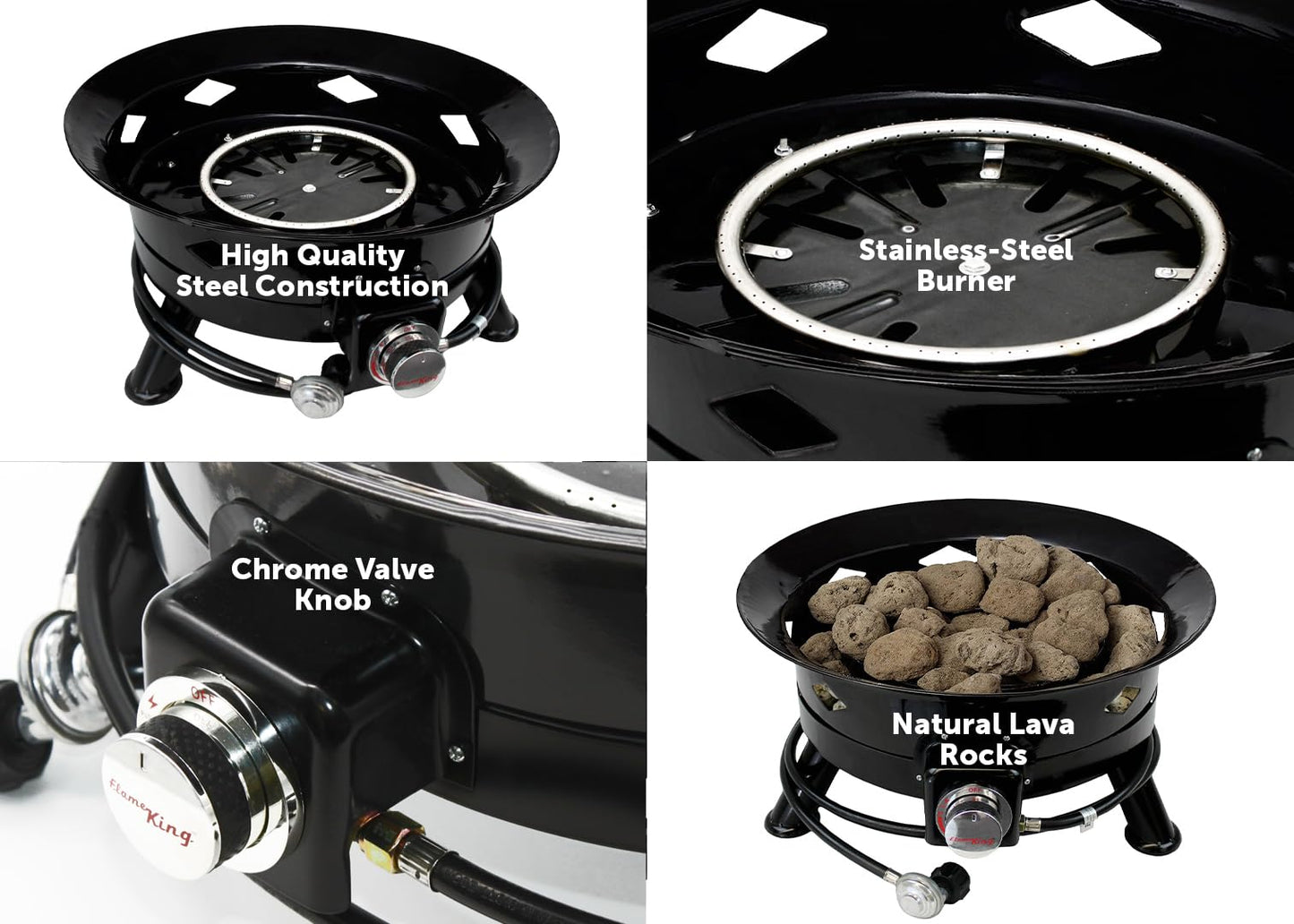 Flame King Smokeless Portable Propane Fire Pit Bowl, 24 inches, 58K BTU with Propane Grip Scale, Self Igniter, Cover, & Carry Straps for RV, Camping, & Outdoor Living