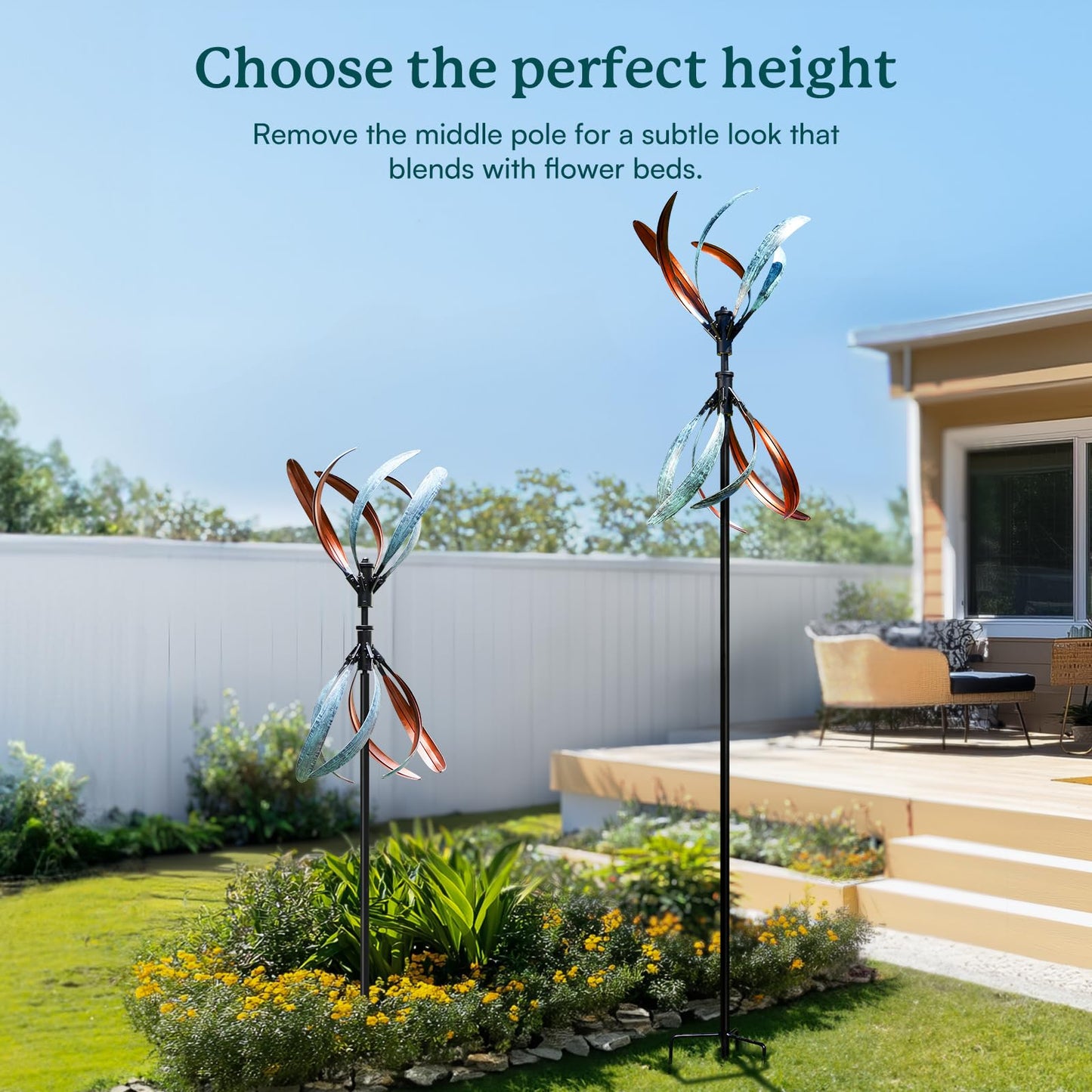 Cyan Oasis Wind Spinners Outdoor – Metal Large Wind Spinner with Stake for Yard and Garden, Garden Wind Sculptures & Spinners, Ideal Gift for Family (13'' W x 70.5'' H)