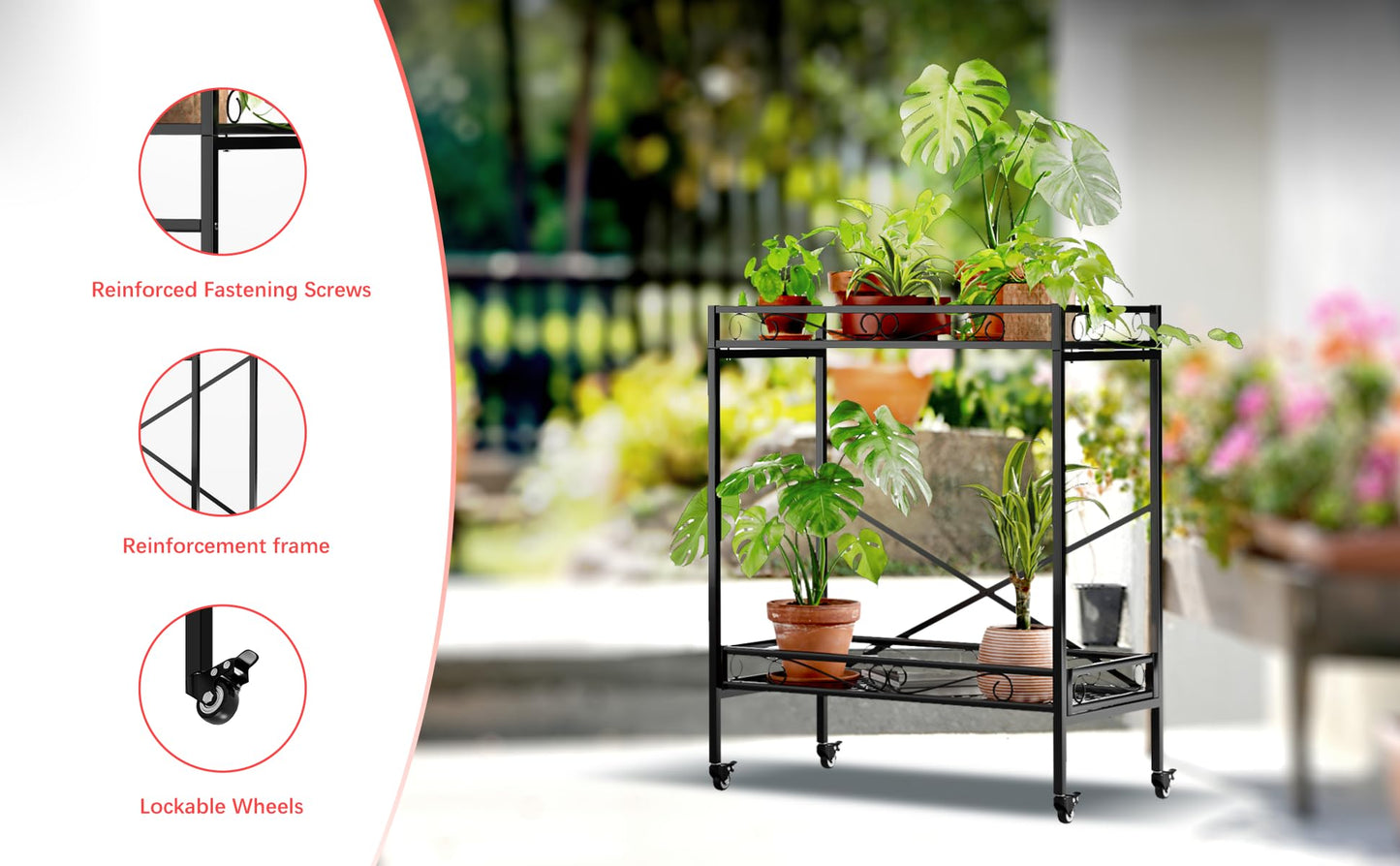 Zhongma 2 Tier Window Height Sturdy Metal Plant Stand with Wheels, 32.7x16x39.4 Inch High, Heavy Duty Succulent Shelf for Home Indoor and Outdoor, 440 LBS Capacity & Heavy Duty Construction