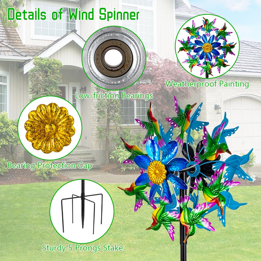 Viveta Outdoor Wind Spinners, Hummingbird Garden Windmill Decorative Wind Sculpture,Metal Yard Art for Patio Lawn Garden