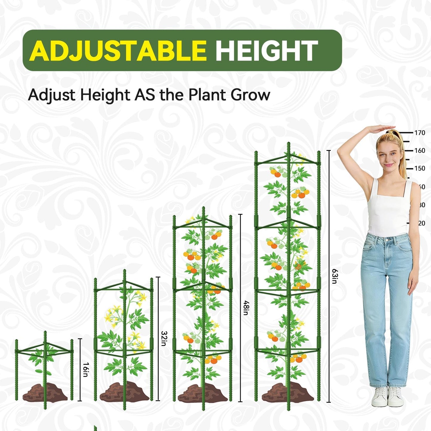 Halatool 8 Pack Tomato Cages for Garden, Up to 48in (4FT) Adjustable Tomato Cage, Garden Stakes Tomatoe Trellis for Pots, Tomatoes Plant Support for Raised Garden Bed & Climbing Vegetables Flowers