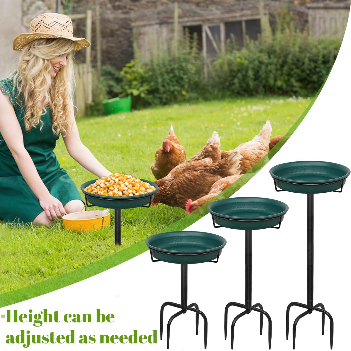 YALINKA 35.5In Freestanding Birdbaths Bowl Outdoor, Standing Garden Bird Bath Bird Feeder Bowl with Metal Stake, Detachable Decoration Spa Birdfeeder for Garden Patio Yard Lawn, 4 Spiky Feet (D)