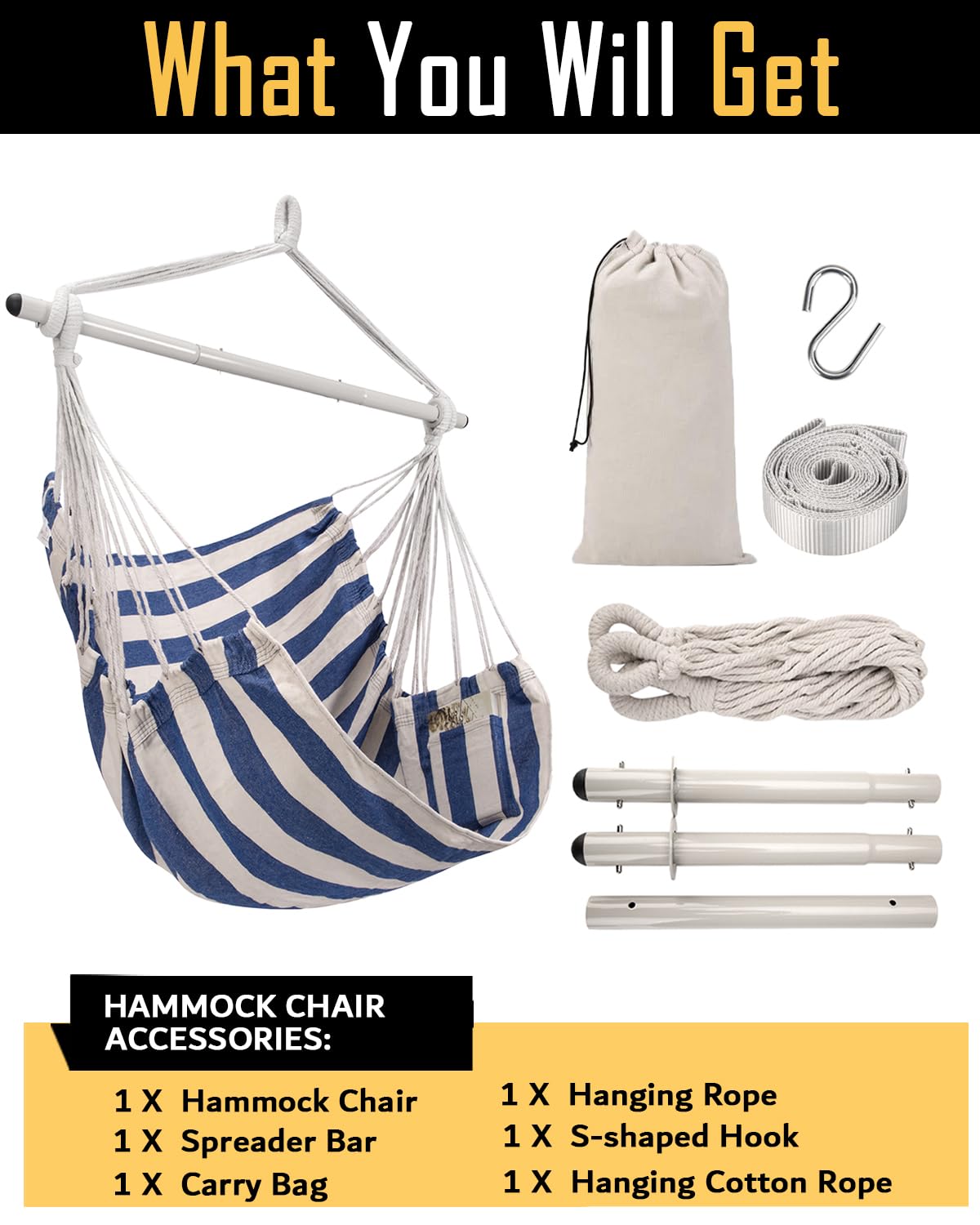 ADVOKAIR Hammock Chair Swing, Heavy-Duty Hanging Rope Swing Seat Supports 500 Lbs, Ideal for Outdoor Patio, Backyard, Porch, Deck & Indoor Bedroom Use