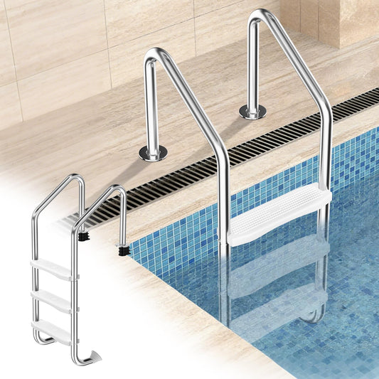 Swimming Pool Ladder for Inground Pools, 3-Step 304 Stainless Steel Pool Stairs with White Non-Slip Step Pads, Rugged & Durable for Indoor/Outdoor Pool, Supports 330 lbs