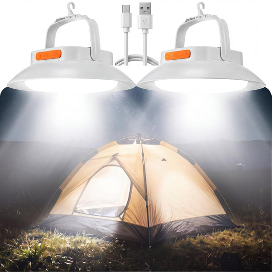 Grinsvalley 2Pcs 1700LM USB Rechargeable Hanging Tent Lighting with Magnetic Hanging Waterproof Solar Portable LED Camping Lantern 3 Lighting Modes for Canopy Hurricane Emergency Power Outages (White)