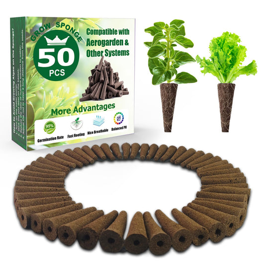Aooccder Seed Starter Grow Sponges for Aerogarden, PH-Balanced Refill-Seed Pods Replacements for Indoor Hydroponic System, 50 Pack, Brown