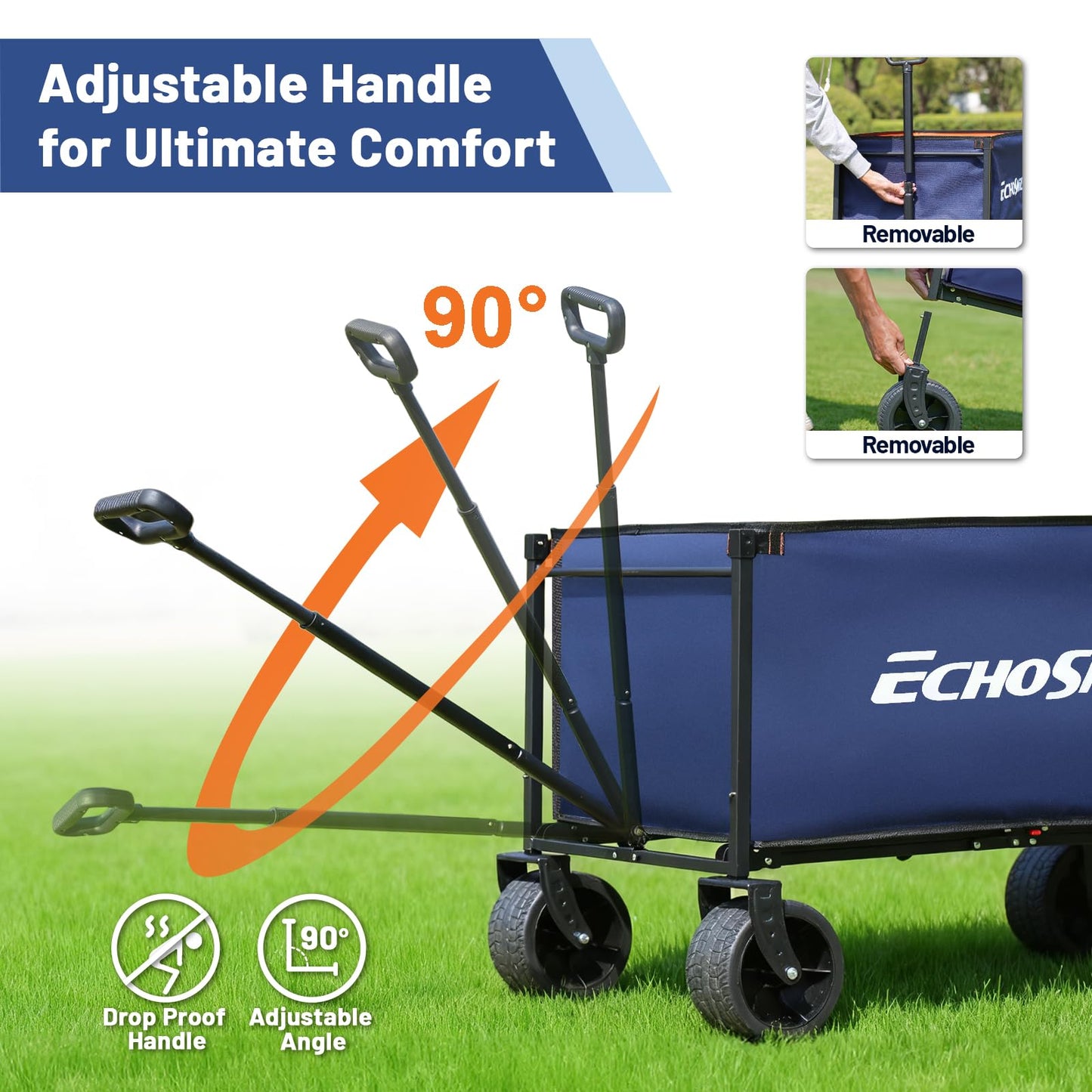 EchoSmile Collapsible Wagon Cart for Camping & Beach - Heavy Duty 400lbs Capacity All-Terrain Cart with Wide Wheels, Portable Folding Utility Wagon for Grocery, Garden, Sports,Blue&Orange