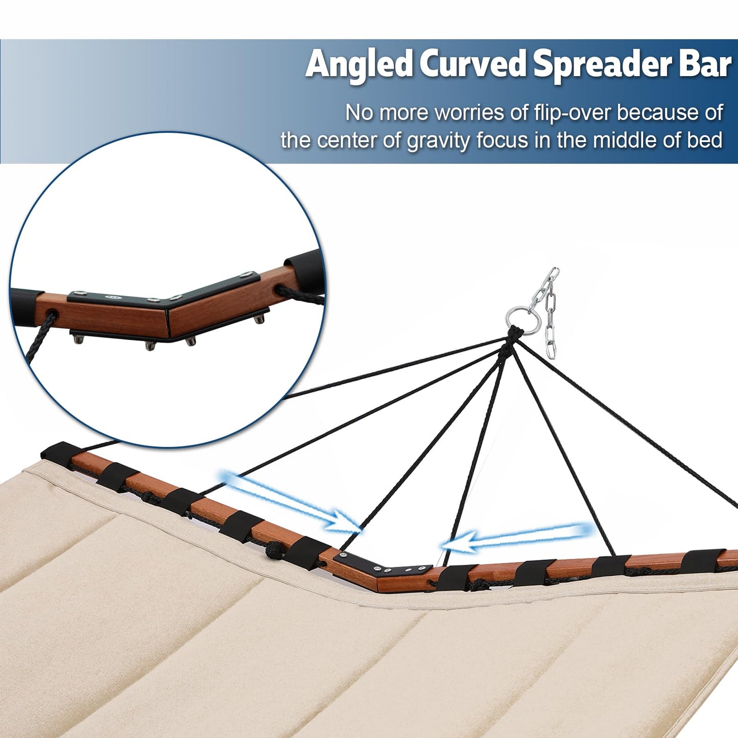 TegerDeger 12FT 2 Person Hammock Large Hammock 450LB Capacity with V Shaped Hardwood Spreader Bar & Nylon Rope for Outside, Patio, Garden, Backyard, Beach, Poolside - Lake Blue