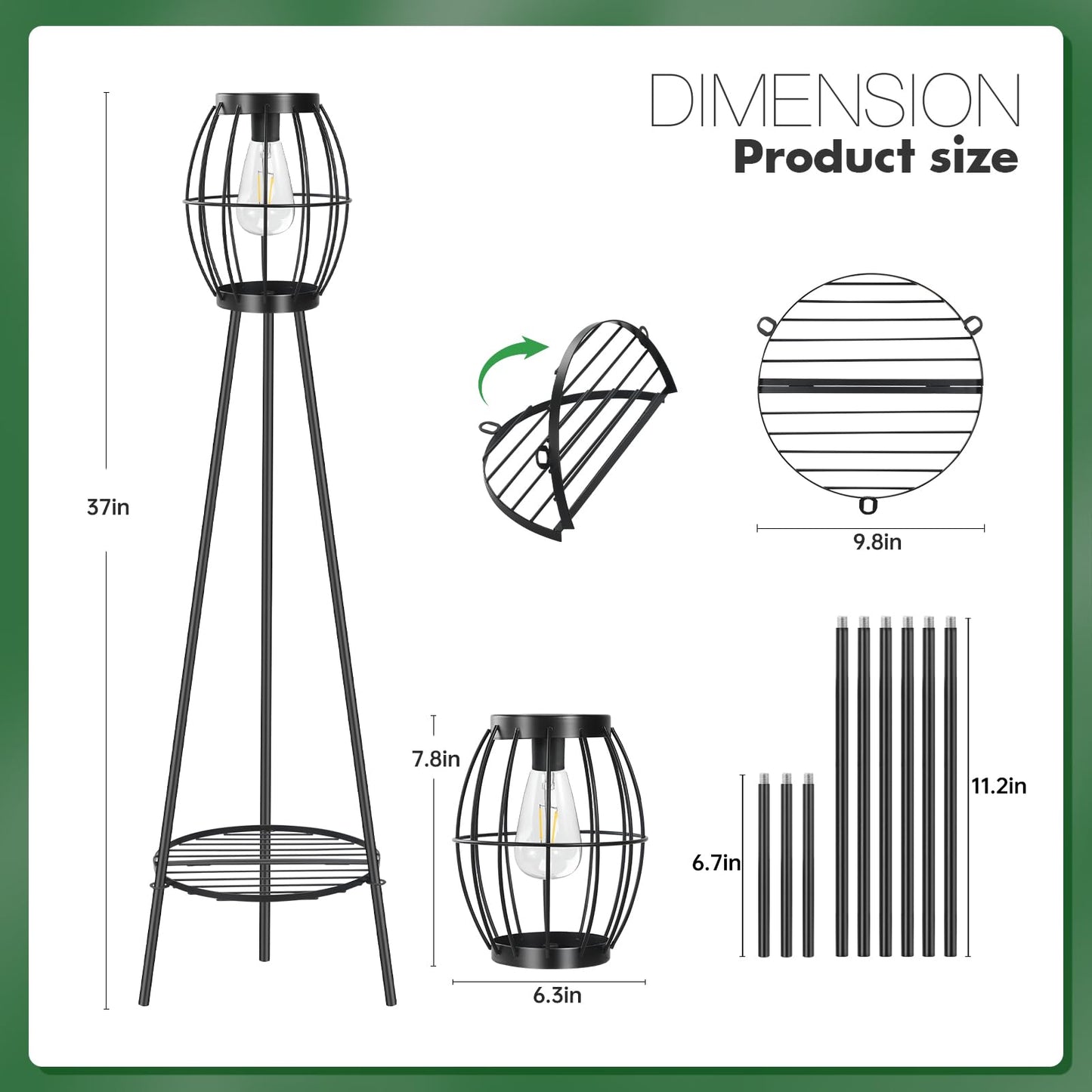 FQIIL 2 Pack Solar Lights Outdoor with Plant Stands, Solar Floor Lamp, Solar Powered Street Light Metal Tripod Deck Lights, Patio Decor for Garden Yard Pathway Driveway Porch
