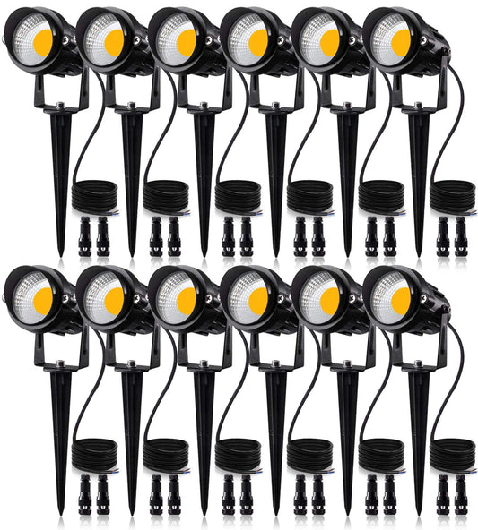 SUNVIE 12W Low Voltage LED Landscape Lights with Connectors, Outdoor 12V Super Warm White (900LM) Waterproof Garden Pathway Lights Wall Tree Flag Spotlights with Spike Stand (12 Pack with Connector)