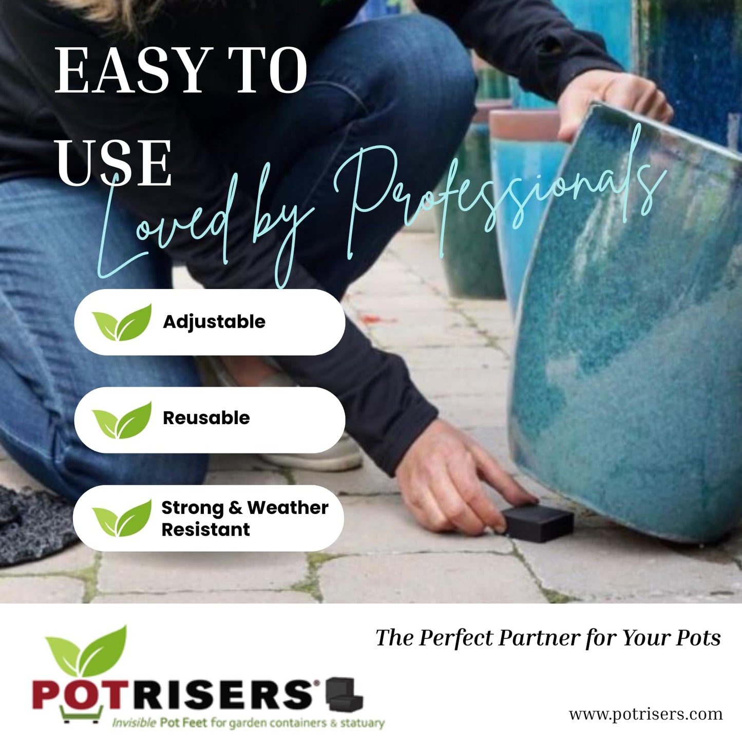 POTRISERS 12 Pack Large 2" Wide x 3/4" Tall Value Pack | Invisible Pot Feet & Plant Risers | Drainage & Airflow for Planters, Pots, Garden Decor | Patios, Decks, Gardens