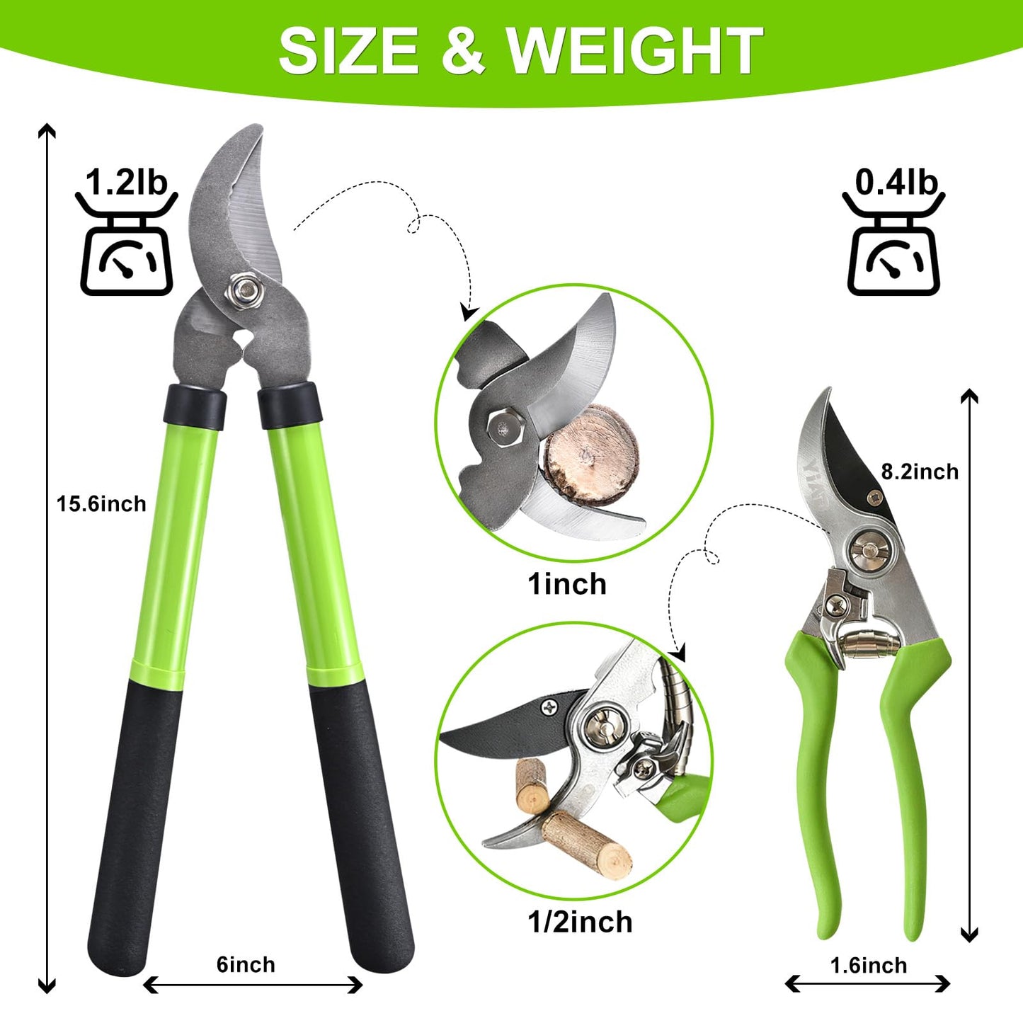 Loppers for Tree Trimmer 15" Branch Cutter and Garden Shears Set Bypass Pruning Shears,Rust-Resistant Clipper,1.5" Diameter Cut Capacity,Shock-Absorbing Handle,Gardening Pruners for Yard,Plant,Hedge
