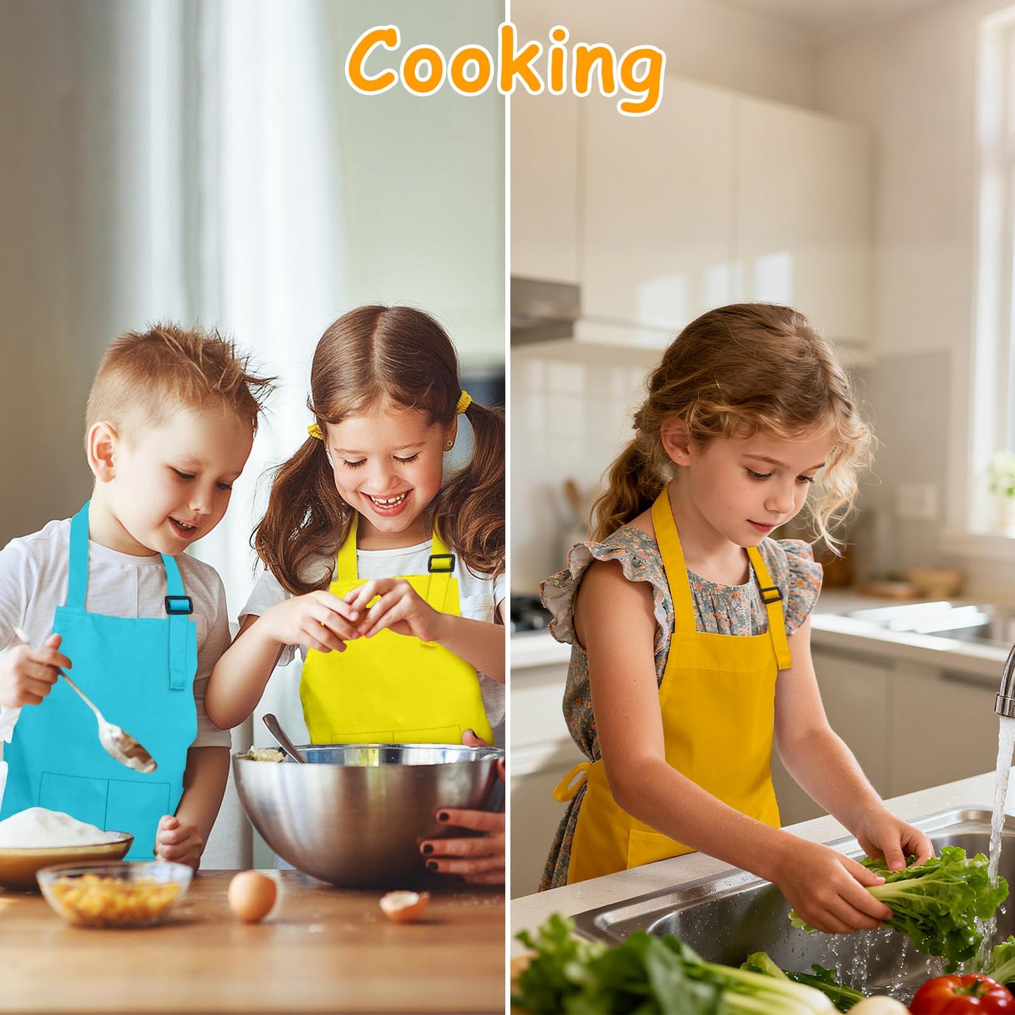 IAGBIBUI Kids Apron, 8 Pack Kids Aprons for Girls Boys, Children Art Painting Aprons Kitchen Classroom Cooking Baking for Age 6-13 Years