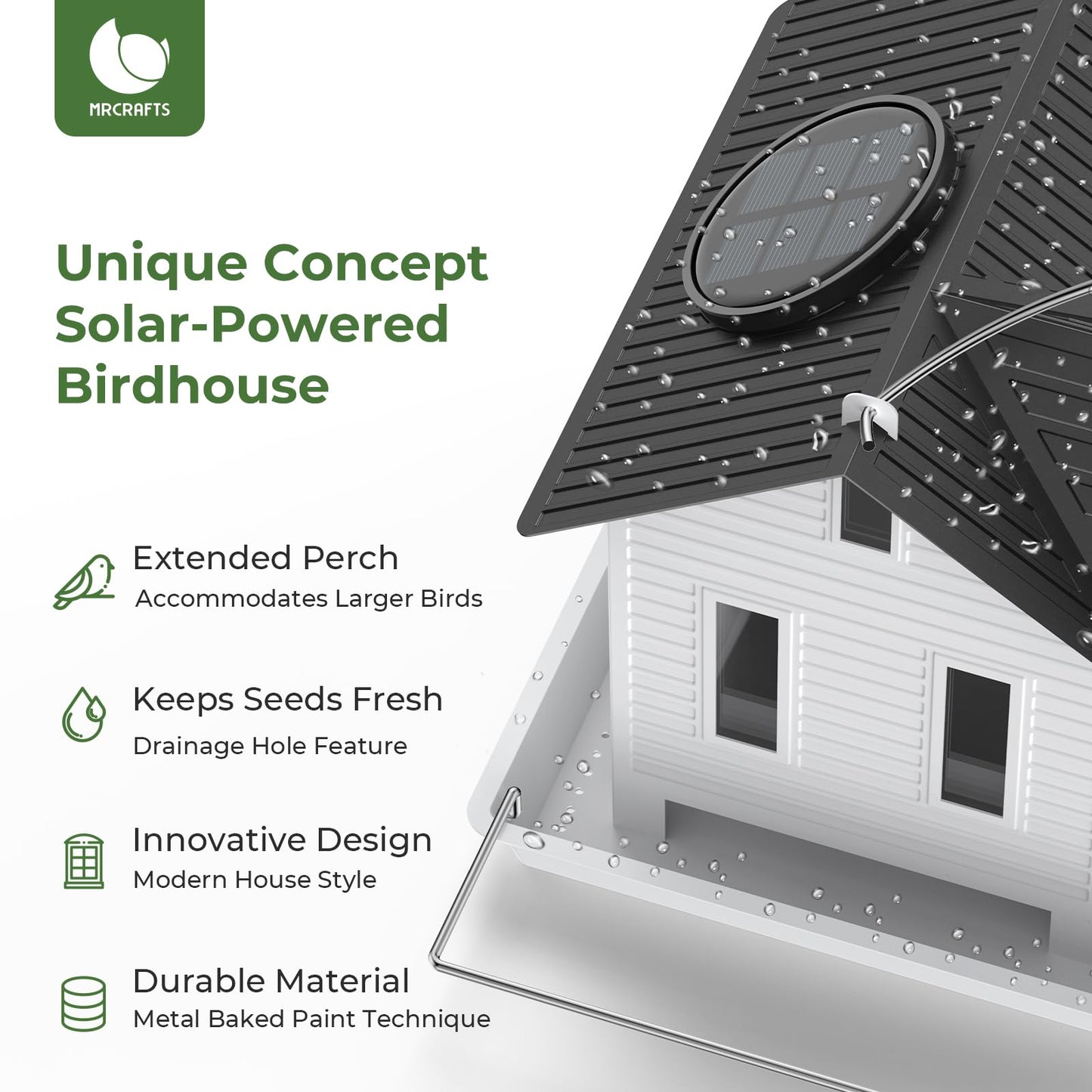 MrCrafts Solar Bird Feeder - Hanging Metal Bird House Feeder with Solar Lights, Outdoor Solar Lantern, Garden Decor for Outside, Unique Gifts for Mom, Grandma, Christmas