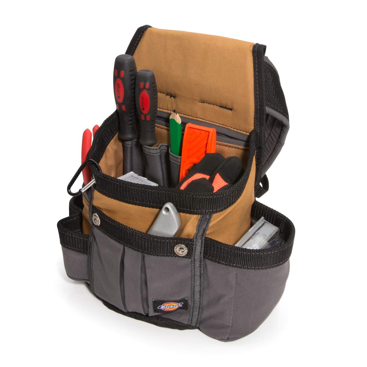 Dickies 8-Pocket Padded Tool Belt/Utility Pouch, Adjustable 3-Inch Belt, Durable Canvas Construction, Tan/Grey