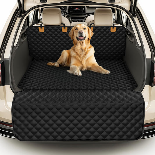 BONTHEE Waterproof SUV Dog Cargo Liner Mat - Heavy Duty Pet Seat Cover for SUV Sedan Van, Non-Slip Back Trunk Protector with Bumper Guard, Large Universal Fit (Black)