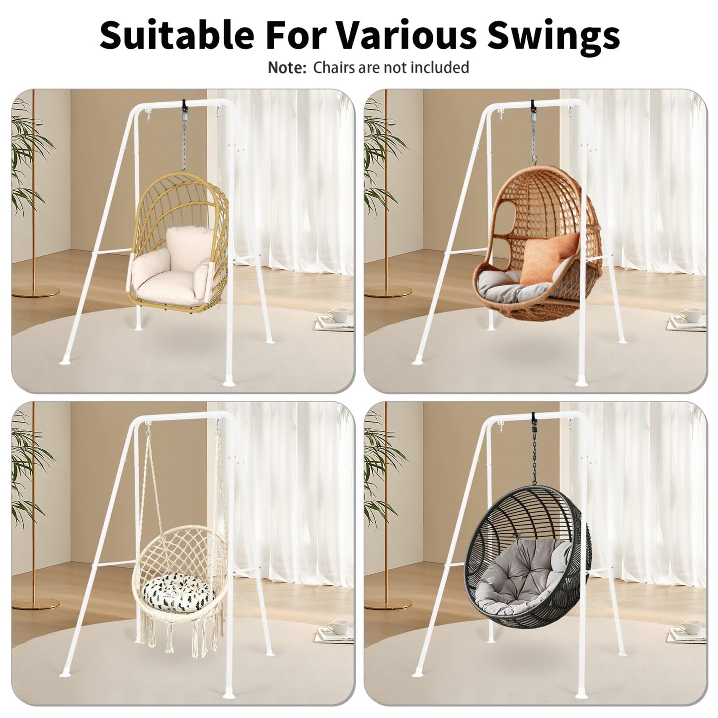 AUTOKAKUM Hammock Chair Stand, Heavy-Duty A-Frame Metal Swing Stand for Indoor and Outdoor, Suitable for Most Hanging Chairs, Easy to Assemble & Store, Hammock Chair not Included (White)