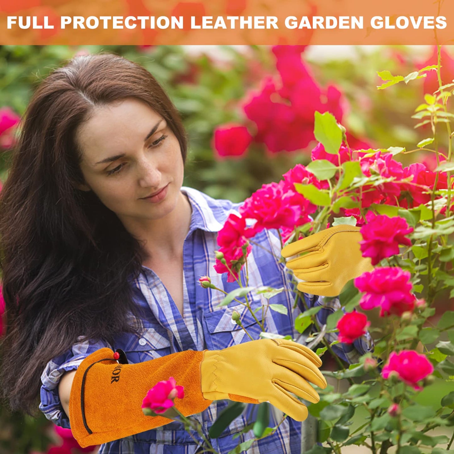 SLARMOR Long Gardening-Gloves Women/Men-Thorn proof Rose Pruning Heavy Duty Gauntlet, Best Garden Gifts for Gardener-L