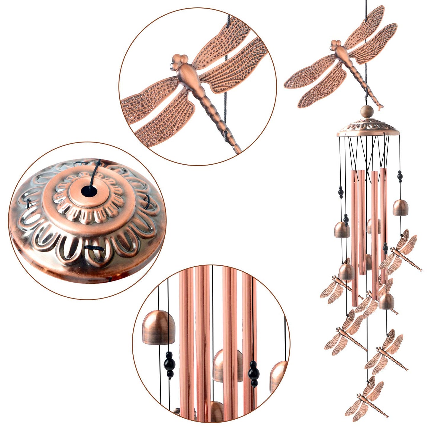 Dragonfly Wind Chimes, windchimes Outdoor, Garden Decor, Garden Gifts, Gifts for mom,Memorial Wind-Chimes Copper windchimes Indoor/Outdoor Waterproof