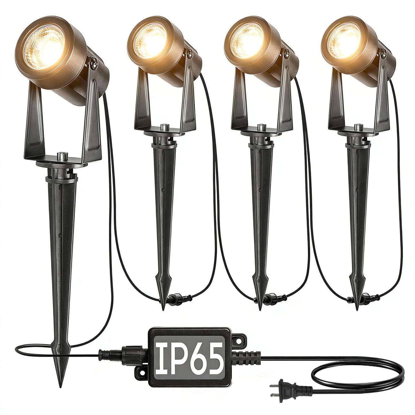 SUNTHIN Outdoor Landscape Lighting, 4 Pack Outdoor Spot Lights with Transformer for Yard, Plant, Lawn, Tree, Flags, House, Garden, Fence Use, IP65 Waterproof & Connectable