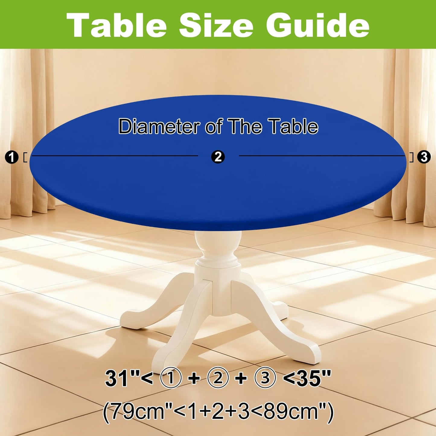 Smiry Round Spandex Tablecloth, Elastic Fitted Washable Tablecloths for 31"-35" Tables, Waterpoof Stretch Picnic Table Cover for Dining, Indoor and Outdoor, Blue