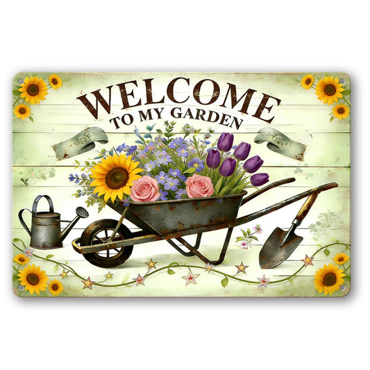 RMMNHLNC Funny Garden Signs for Outside, Vintage Garden Decor Plant Signs, Weatherproof Outdoor Decor for Patio Yard Greenhouse, Garden Gift for Plant Lovers, Welcome to My Garden Sign, 12x8 Inch