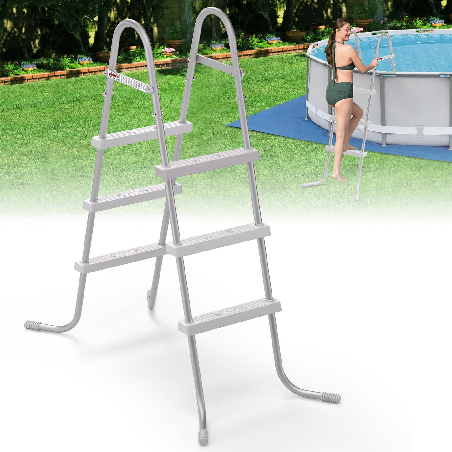 TIXANF 42" 3-Step Steel Frame Above Ground Swimming Pool Ladder,Heavy Duty Double Sided Removable Pool Steps,Pool Ladder Steps with Non-Slip Plastic Steps for Entry and Exit