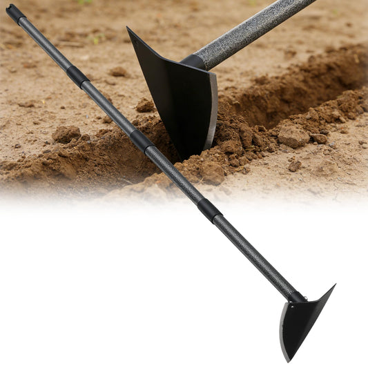 CALCHELE Garden Hoe, Heavy Duty Trenching Hoes with Adjustable Long Handle 30-72 Inch, Sharp Edge Triangle Weeding Hoe Garden Tools for Weeds Removal,Cultivating,Digging,Loosen Soil, Trenching