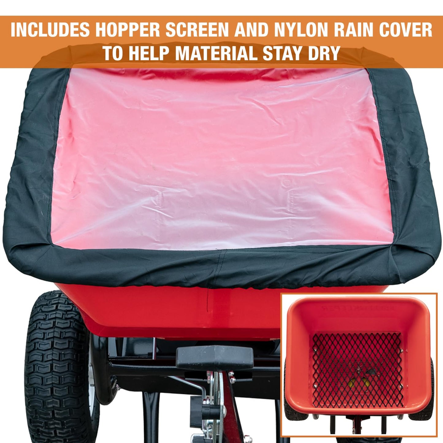 Buyers Products 3039632R Grounds Keeper All Season, Broadcast Walk Behind Push Spreader, 100lb Capacity, For Seed, Fertilizer, Winter Salt & Snow Melt, Included Grate & Cover With Enclosed Gearbox