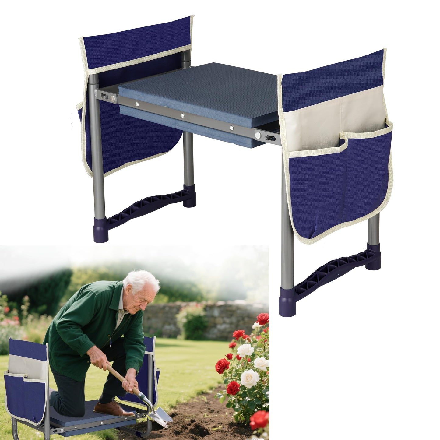 Luvenia Garden Kneeler and Seat,Foldable Garden Stool 10.8" Wider Heavy Duty 2-in-1 Kneeling Pad,Bench Kneeler and Seat Gardening Gifts for Women,Men,Seniors,Grandparents