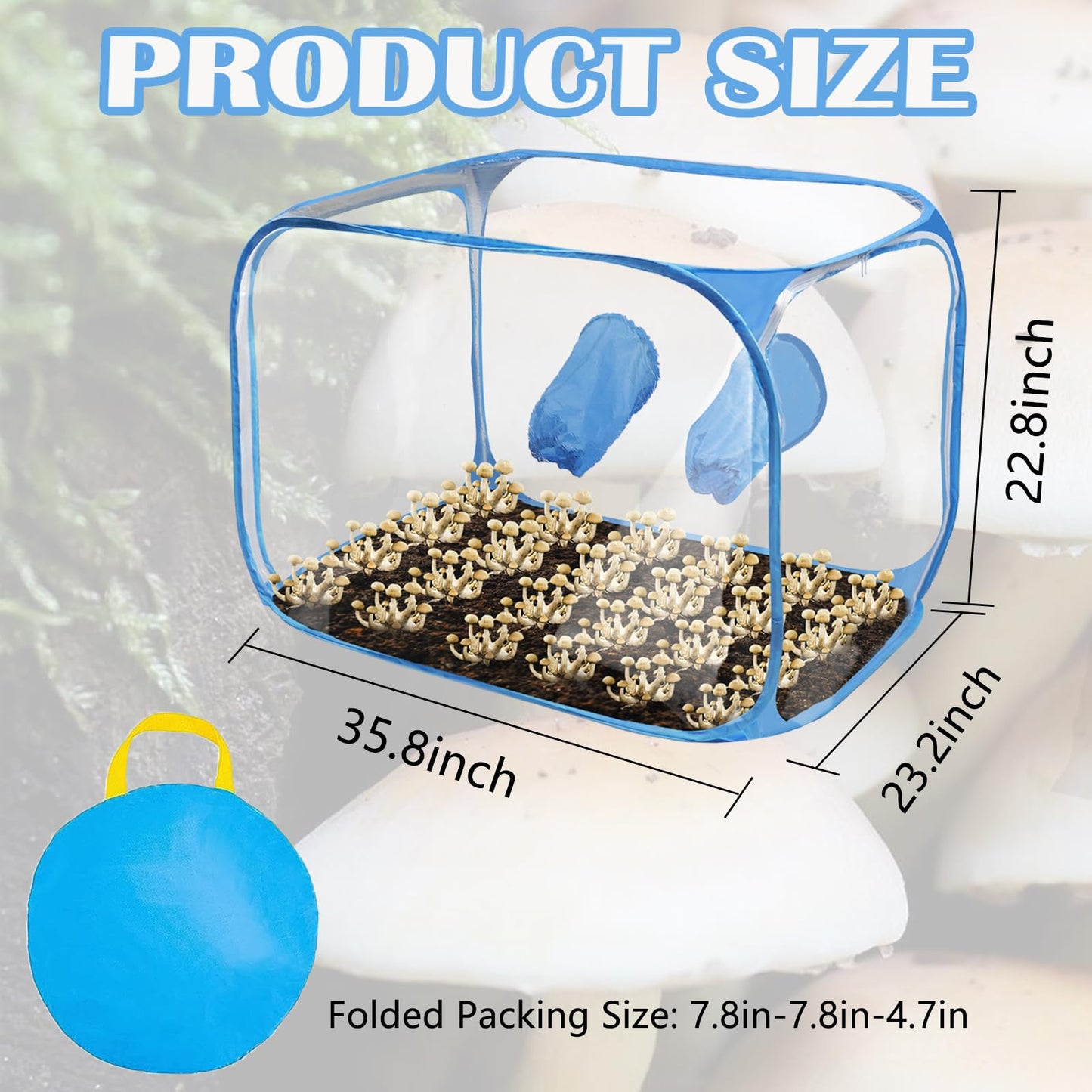 Still Air Box, Mushroom Grow Kit, Portable Compact Still Air Box Mycology for Mushroom Lovers, Mushroom Fruiting Chamber for Mycology Supplies/Home Scientists (35.5x23.5x23.5 inch) - Blue