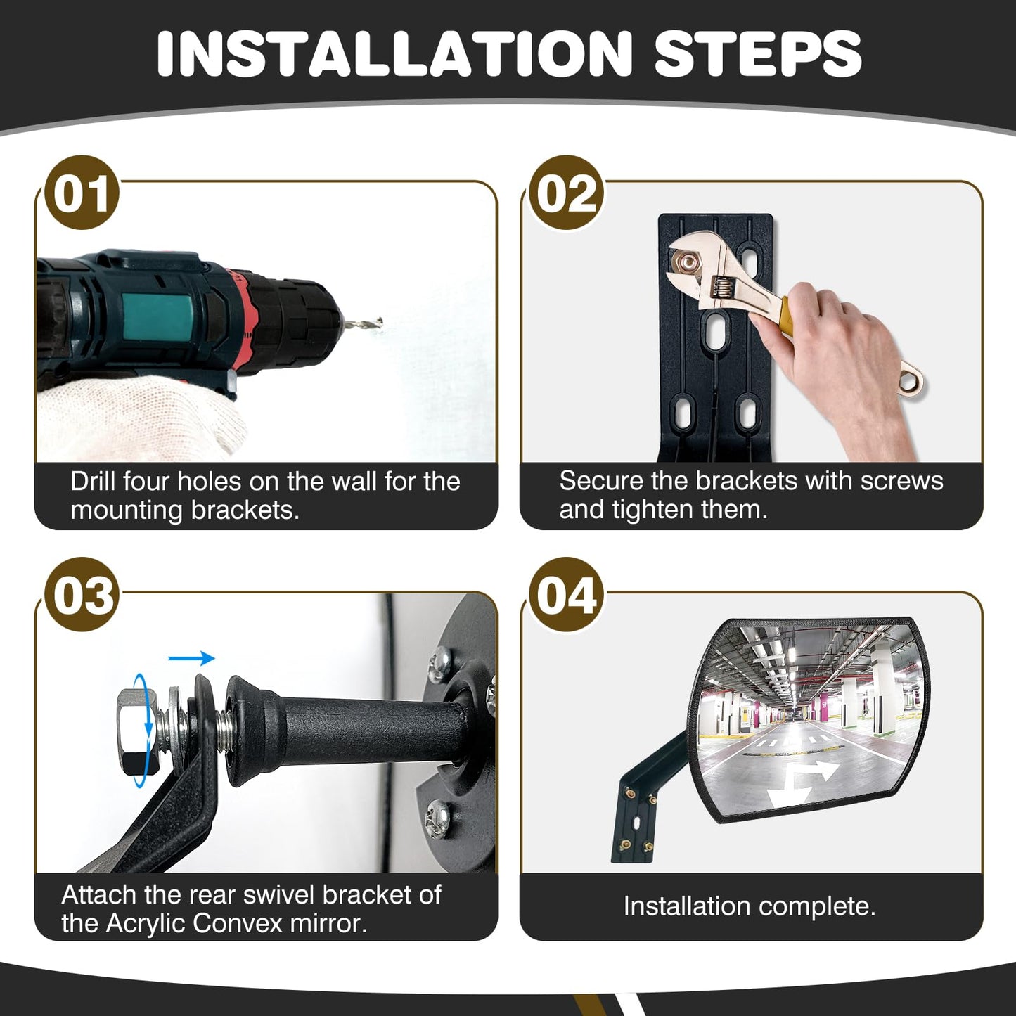 2 Pcs Acrylic Garage Parking Mirror 24" x 15" Convex Security Mirror Rectangular Convex Corner Mirror Blindspot Mirror with Protective Film for Driveway Traffic