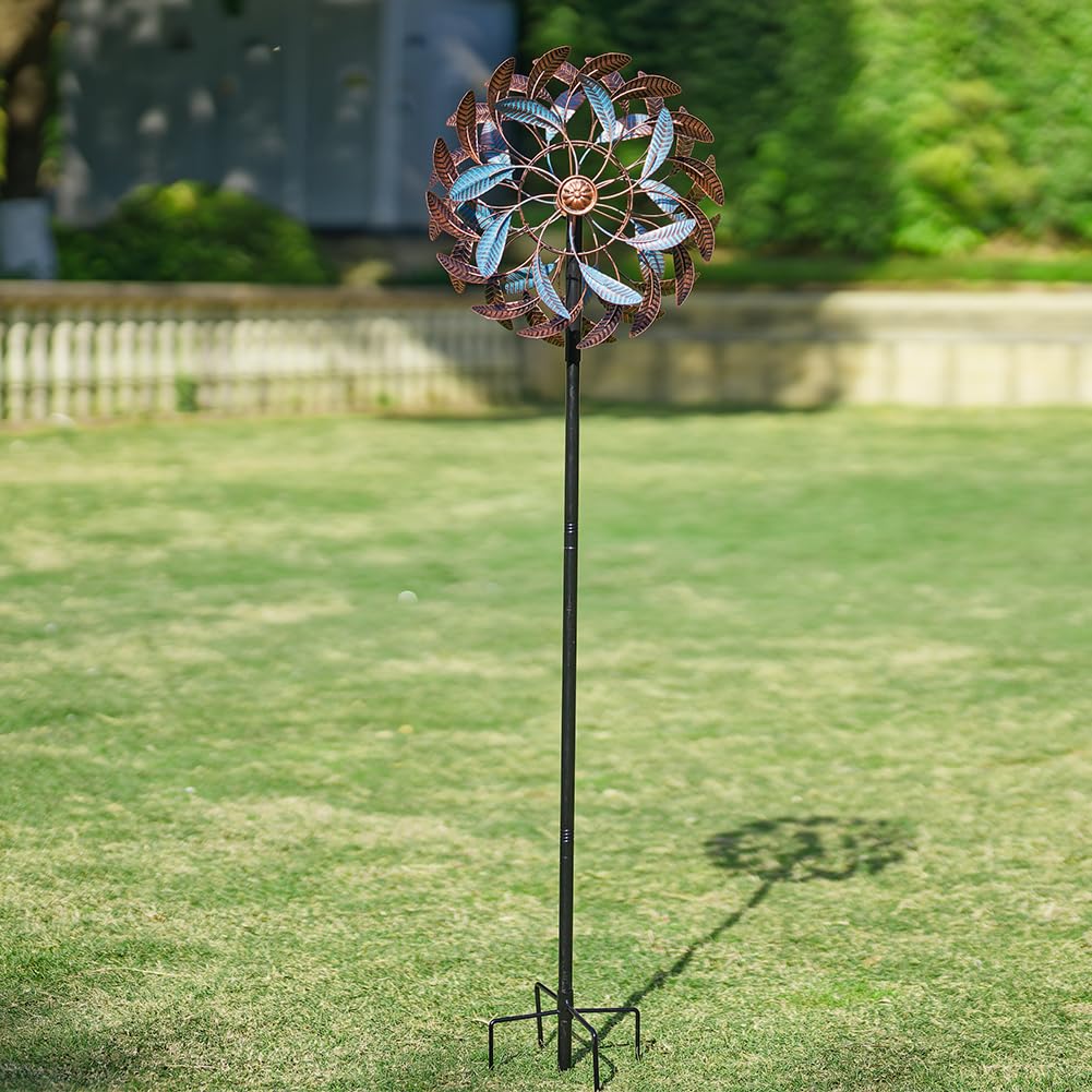 360° Wind Spinners Outdoor,13” Kinetic Wind Spinner,Yard Art Windmill with Metal Stake,Vintage Metal Wind Sculptures & Spinners,Waterproof Pinwheels Large Wind Spinner for Yard and Garden