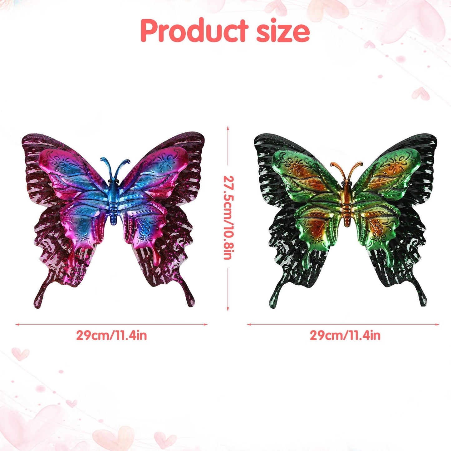 FUNWILDLIFE Metal Butterfly Wall Decor - 2 Pack 11.4" Outdoor Fence Wall Art Decor, Large Butterfly Wall Decor for Garden Yard Living Room Bedroom Patio Balcony