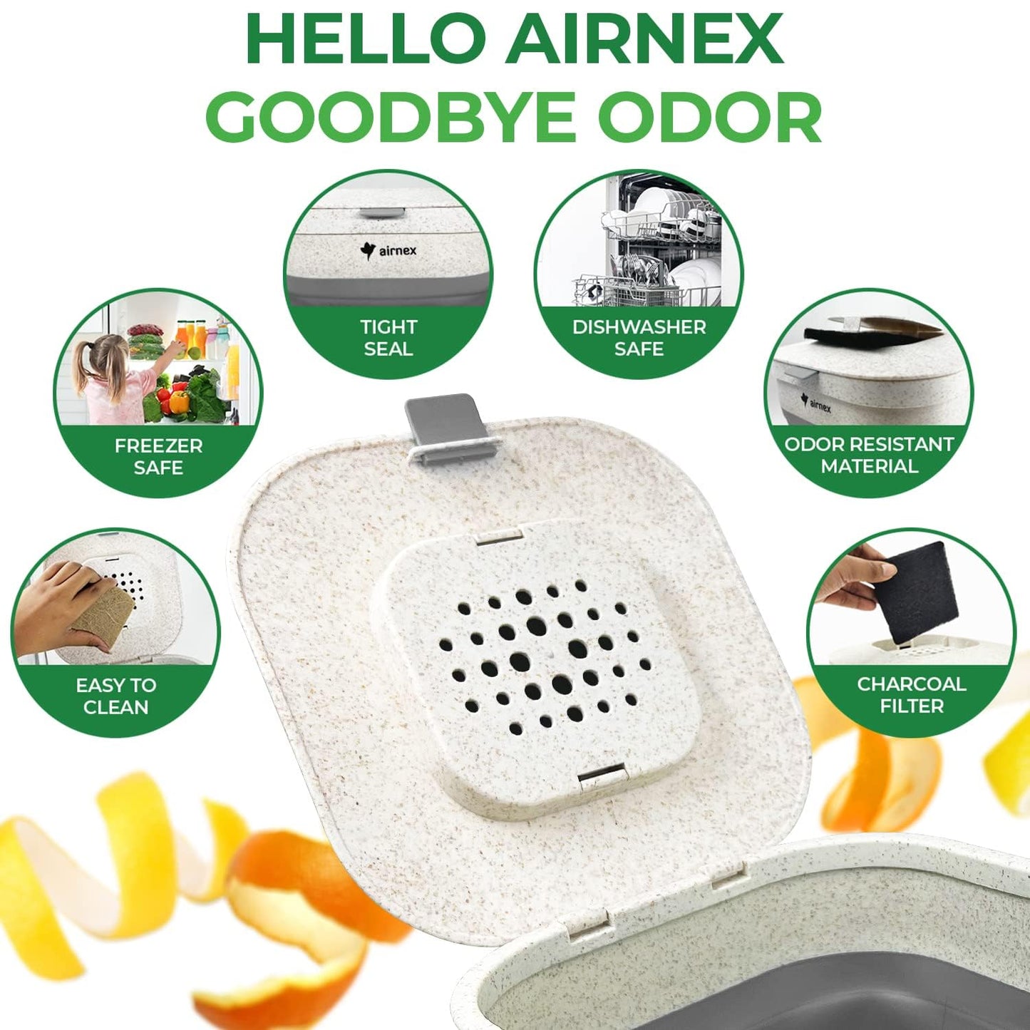 AIRNEX Collapsible Compost Bin Kitchen Counter Caddy - 1 Gallon Countertop Compost Bin with Lid Made of Wheat Straw - Odorless Kitchen Compost Bin Countertop with 20 Compost Bags and 2 Carbon Filters
